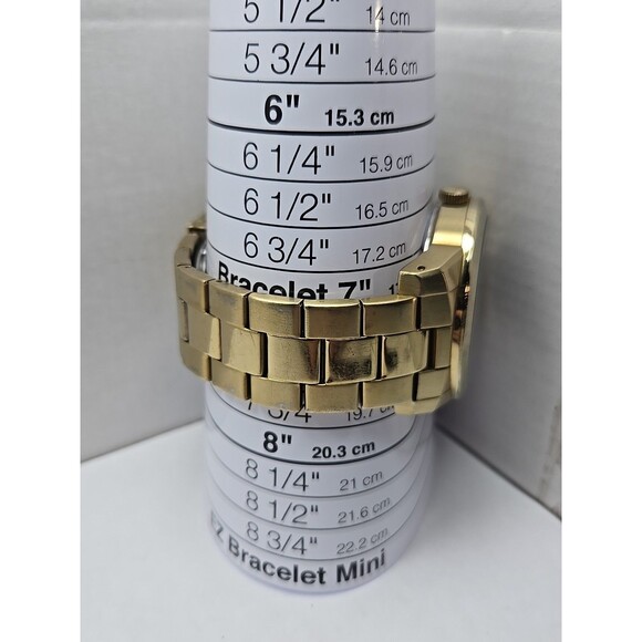 Mens Guess Steel Gold Tone 44mm Day Date Watch 100M Quartz New Battery Classic - Picture 9 of 13